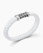 Chevron Bracelet in White Rubber with Sterling Silver, 9mm